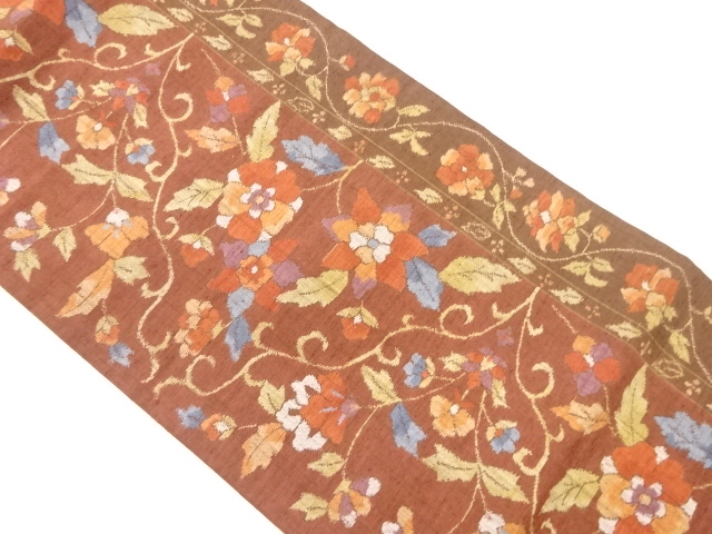 JAPANESE NAGOYA OBI / TSUMUGI / WOVEN FLOWER ARABESQUE